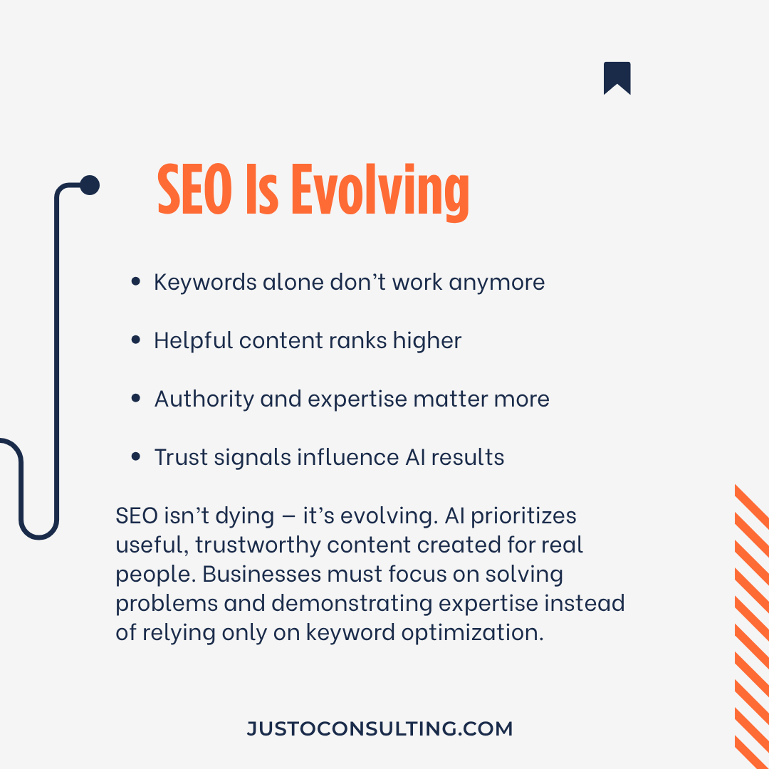 Search isn’t dead—it’s evolving.

→ Keywords → Conversations
→ Links → Answers
→ SEO → Trust &amp; Value
AI is changing how users search and how brands win visibility.
Adapt now or get left behind.

#AISearch #SEO #DigitalMarketing #FutureOfSearch #ContentStrategy