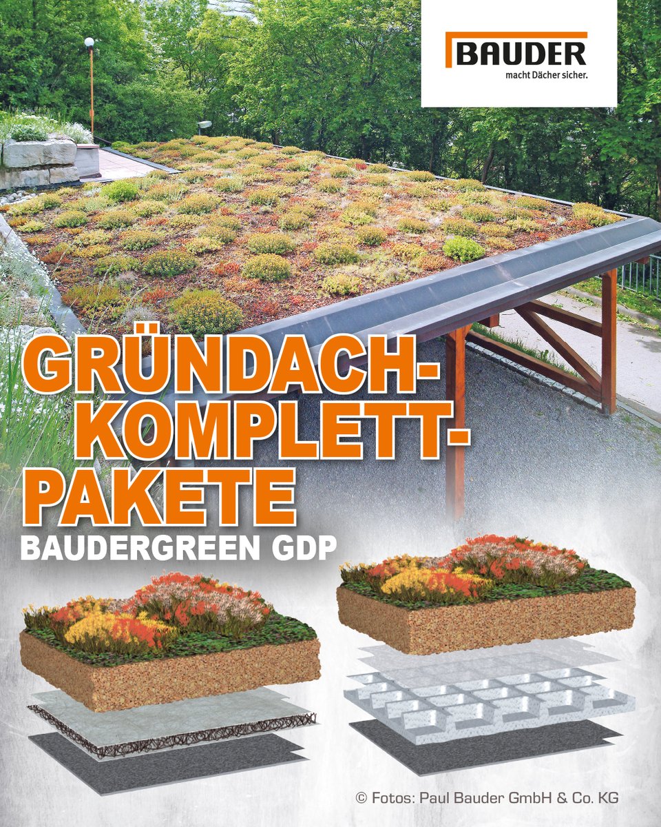imbaucentrum's tweet photo. Gründächer sind echte Multitalente: Klima verbessern, Wasser speichern, Dach schützen. 🏡 Mit den BauderGREEN Komplettpaketen geht’s schnell und sicher. 💪 Perfekt auch für Kleinflächen wie Garagen, Dachterrassen &amp; Co. 🌿

https://t.co/kk8H3WiMhX

#gründach #bauder #flachdach https://t.co/4MdI1DJ5cn