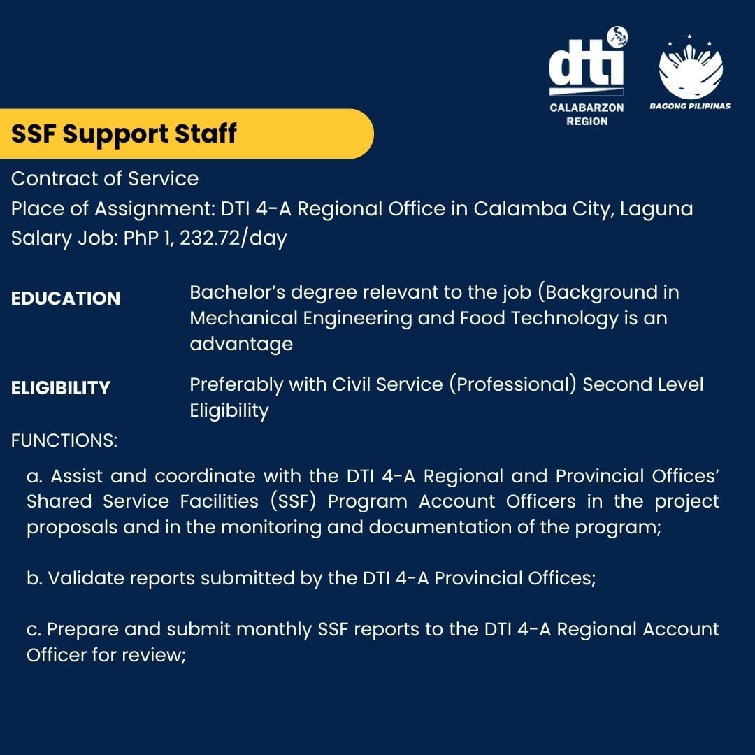 dticalabarzon's tweet photo. 𝐖𝐄 𝐀𝐑𝐄 𝐇𝐈𝐑𝐈𝐍𝐆! 📣

Deadline for submission of application with complete requirements is on March 31, 2026 to place of assignment where the position is vacant.

#iamDTIph #dti4a #dticalabarzon https://t.co/QPSc6as1r8