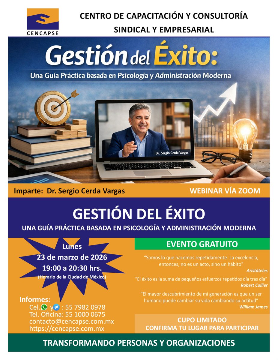 cencapse_ol's tweet photo. 📢 GESTIÓN DEL ÉXITO: UNA GUÍA PRÁCTICA BASADA EN PSICOLOGÍA Y ADMINISTRACIÓN MODERNA

🎯GRATUITO | 🗓23 de marzo |⏰ 19 hrs

El éxito es un camino solido y sostenible

Reg:

📲5579820978
💬Wp: https://t.co/yCNvf7jDZQ
📋Form: https://t.co/eYjyLINOSq
🤝Gpo: https://t.co/H3bjF3FOMx https://t.co/GPTrO3S6xD