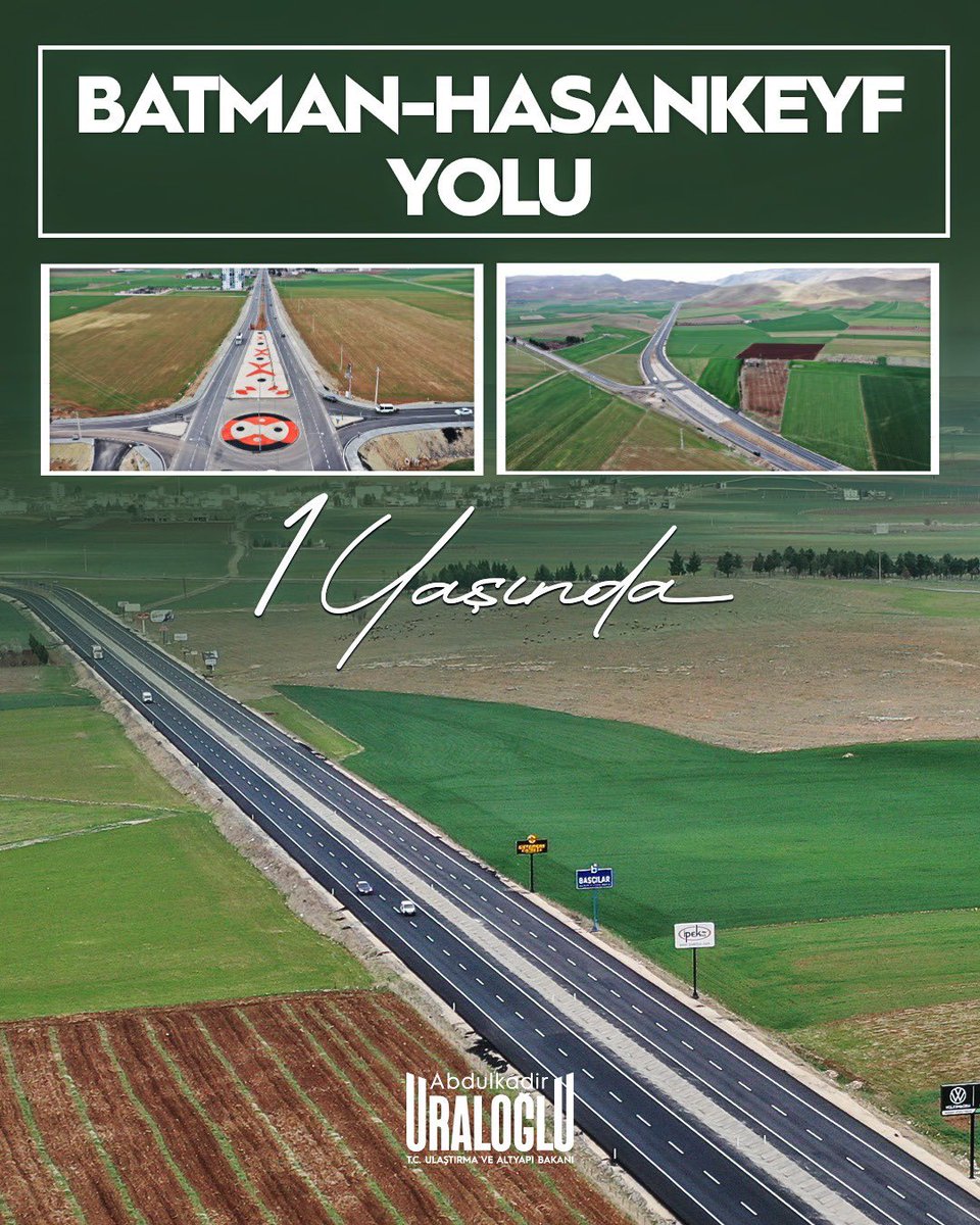 Batman-Hasankeyf Yolu 1️⃣ yaşında 🎉

🛣️ Tarihi Hasankeyf’i güvenli ve kesintisiz ulaşım ile buluşturan bu güzergâh; bölgenin turizmine, ticaretine ve günlük yaşamına değer kattı.

🌉 Ulaşımda attığımız her adım,  gelecek vizyonumuza açılan yeni bir kapı oluyor. 

💫 Durmadan,