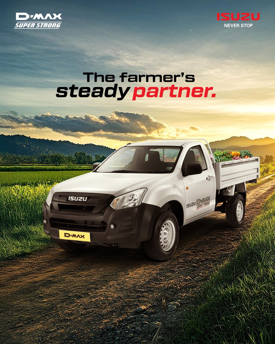 IsuzuIndia's tweet image. From dawn till dusk, through every field and every yield. The Isuzu D-MAX Super Strong is built to carry more than just a load, it carries your legacy. Tough, reliable, and ready for the long haul.

#Isuzu #DMAXSuperStrong #NeverStop #FarmersPartner #Agriculture