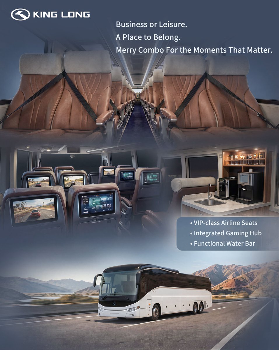 Life Between Destinations.
From the focus of business to the joy of discovery.
🚌KING LONG Merry Combo transforms every trip from a mere rush into a warm, inviting mobile lounge.
✅ Relax✅ Play✅ Refresh
Success for the meeting. Serenity for the road. ✨
#KingLong #MerryCombo