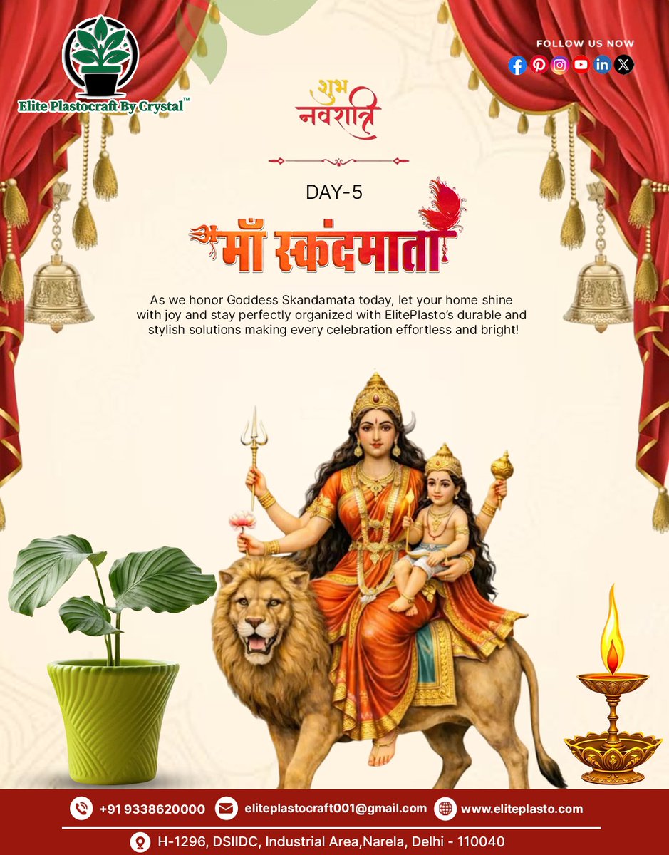 eliteplasto's tweet image. Day 5 of Navratri celebrates Maa Skandamata 🌼

Bring home peace, positivity &amp;amp; festive elegance with stylish planters by Elite Plasto.

Celebrate devotion with beautiful spaces. ✨

#Navratri #MaaSkandamata #FestiveDecor