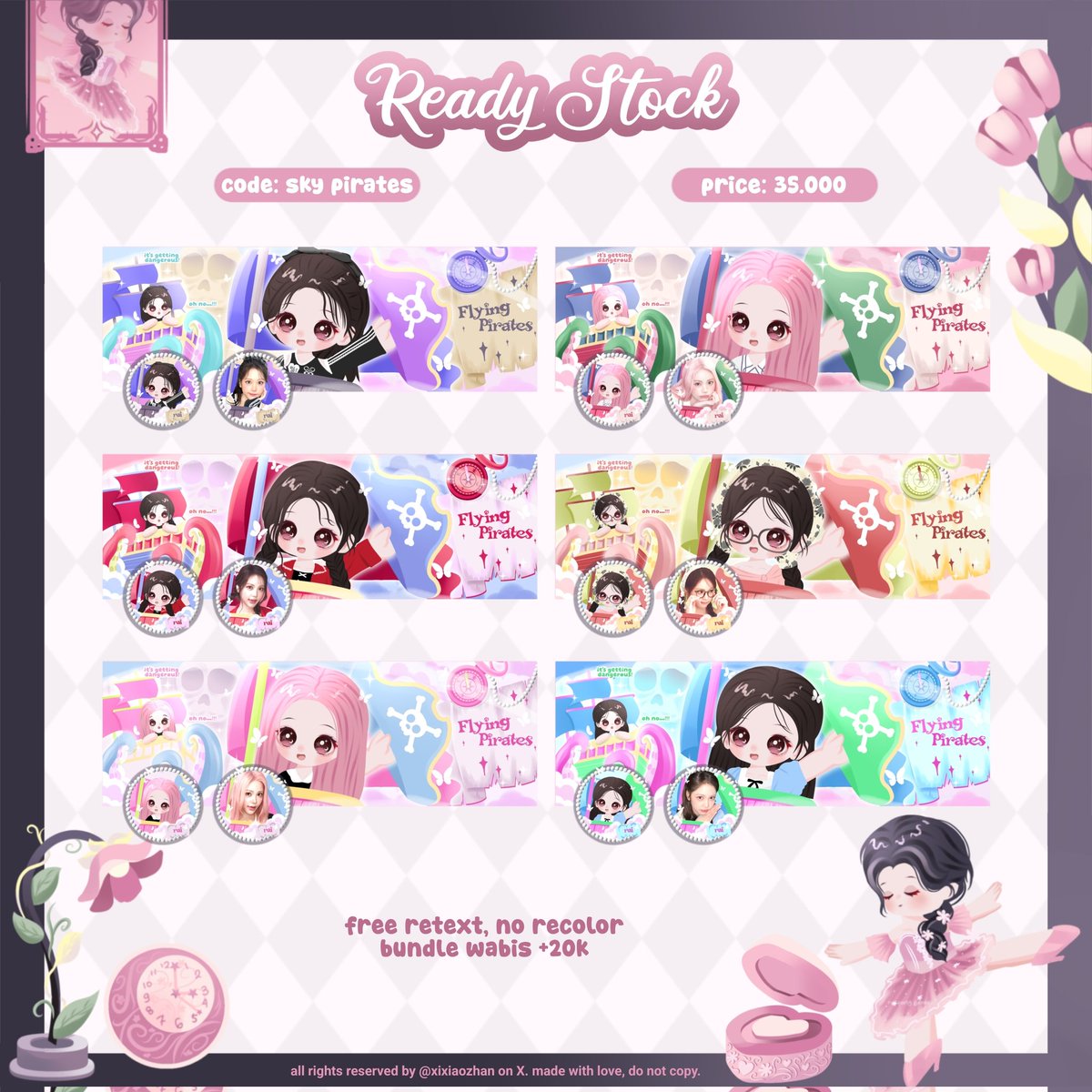 ㅤ
      ˖˚Help rt/repost? Xie xie(｡•̀ᴗ-)✧🏴‍☠️ᵎᵎ

ᨦ ദ Hayii aku membawa 6️⃣ layout ready stock muse carmen yang bisa ditake sekarang jugaᵎᵎ 💸 on pic, @ after dm yaa ⚓ 

໒꒱ 𓈒𓏸 #zonauang 🗡️₊˚⊹