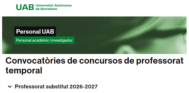Geografia_UAB's tweet photo. Oferta de feina com a professorat substitut a la UAB (curs 2026-27), per a @Geografia_UAB hi ha 5 places amb perfil de Geog. Humana, Geog. Física, Anàlisi Geogràfica Regional, SIG i Estadística (pp. 94 a 98 del document de bases). Més informació👇
https://t.co/sIBnK6vWcg https://t.co/Ip2um2tmFc