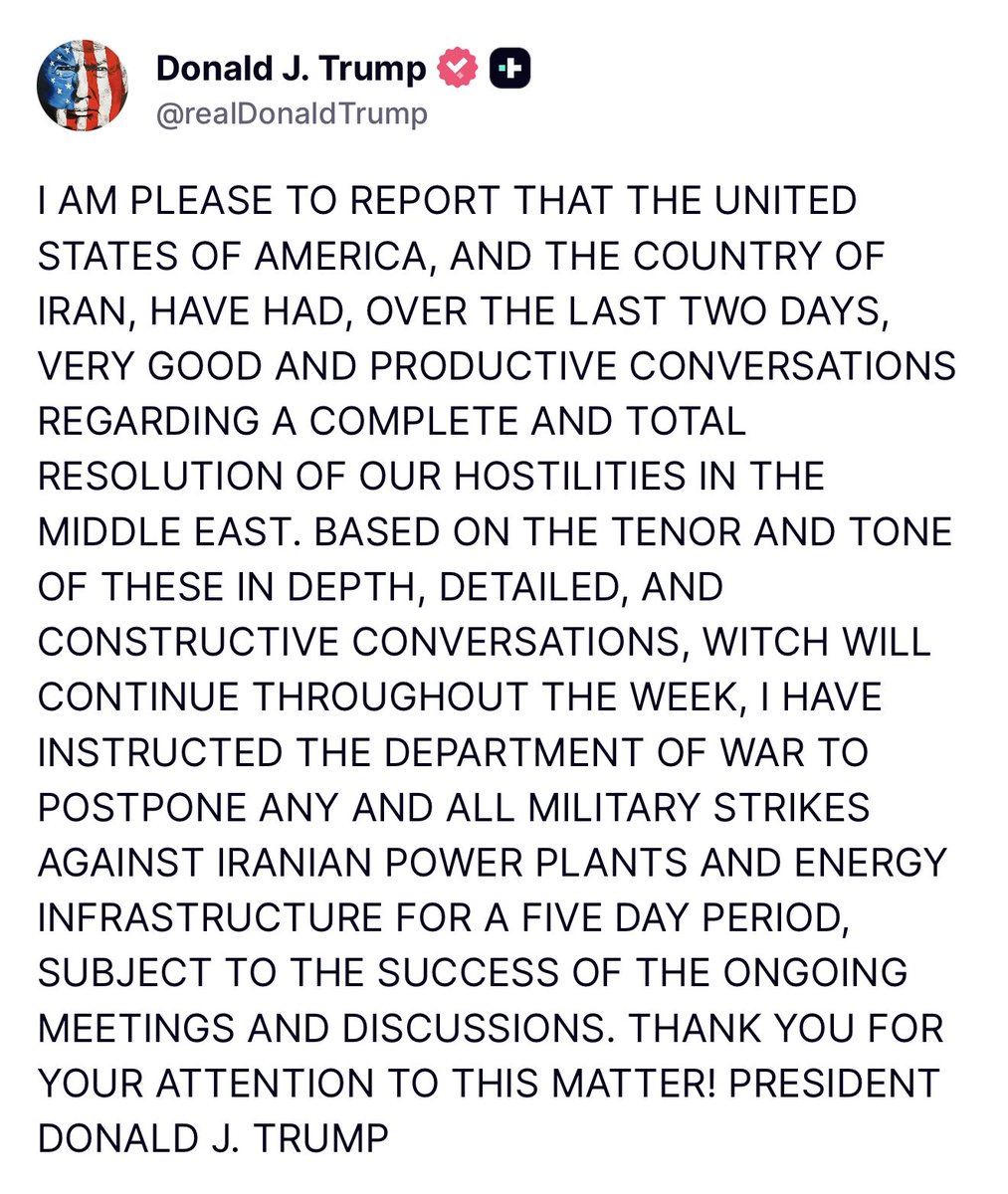 TutiPostNews's tweet photo. BREAKING: “There are NO NEGOTIATIONS underway with the United States.”

“We reject Trump’s claim about negotiations, and the Islamic Republic of Iran will not accept any form of talks until its objectives in the war are achieved.

Trump’s remarks represent a retreat from his previous threats, but Iran’s positions have not changed. It is also emphasized regarding the Strait of Hormuz that this passage will remain closed to aggressors.”

- Per sources in the Iranian Foreign Ministry