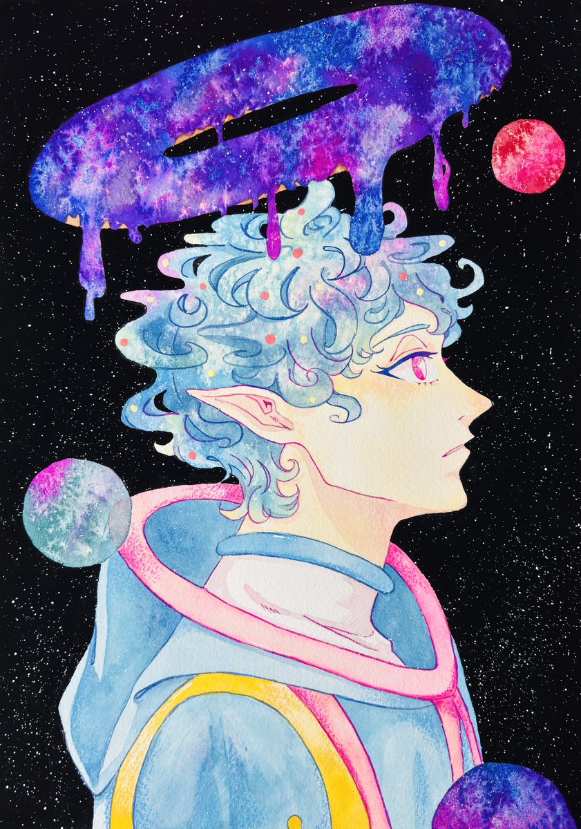 「GALAXY DONUTS」
使用画材：アルシュ水彩紙/ホルベイン透明水彩
季刊エス93号 p.137「Star S」審査員賞