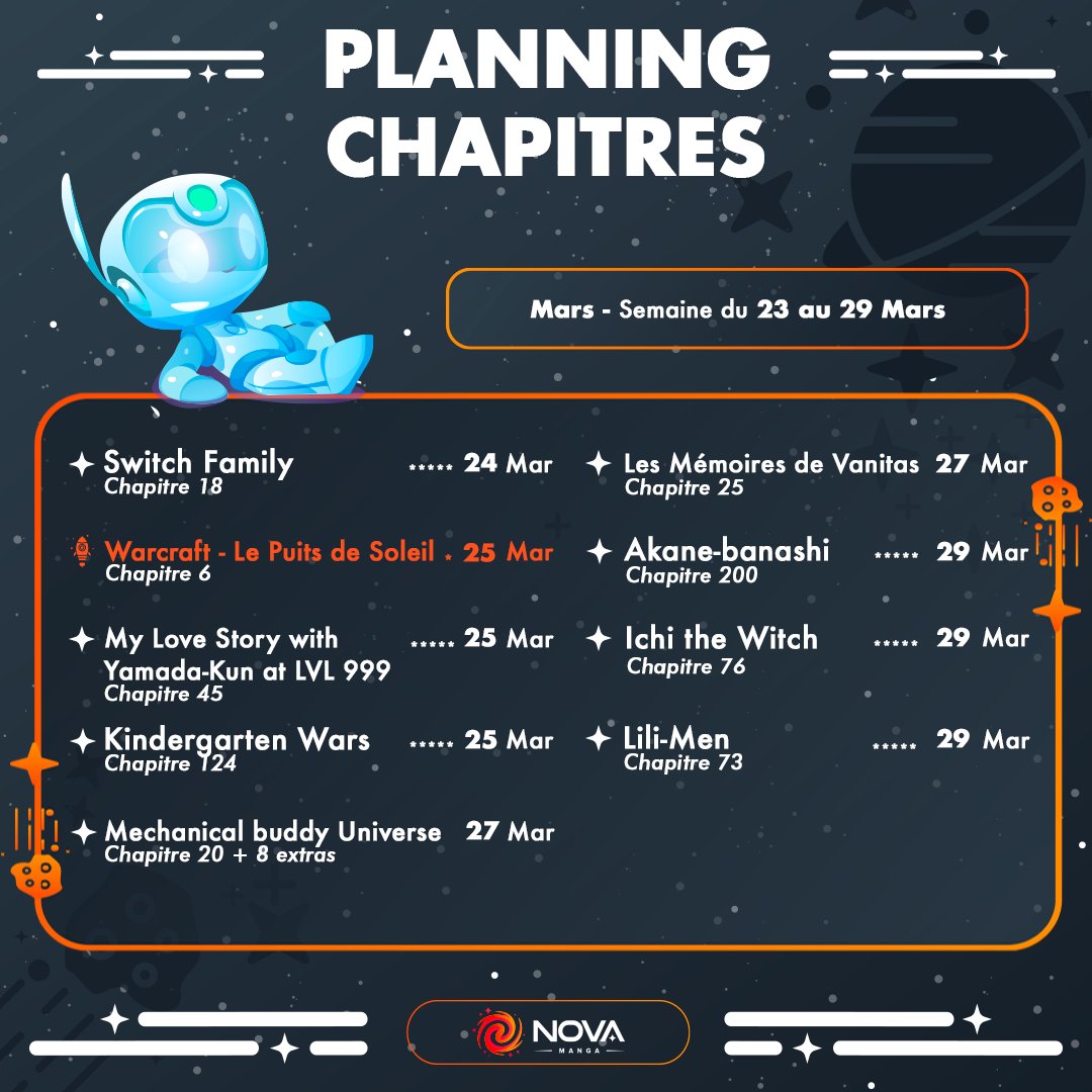 Manga_Nova's tweet photo. 📆 Planning des sorties de la semaine

Cette semaine sera marquée par le 200e chapitre d'Akane-banashi, à quelques semaines de la sortie de l'anime 🥳 https://t.co/vLd8HAJdIk