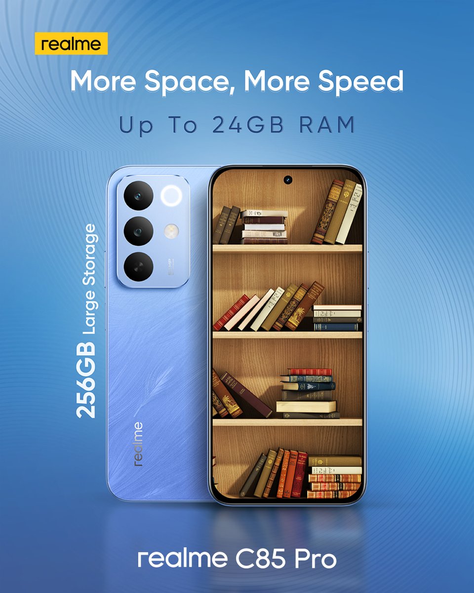 Seamless storage. Effortless performance.

With massive storage and up to 24GB Dynamic RAM, the realme C85 Pro ensures everything stays smooth, fast, and always within reach. #realmeC85Pro #UltraBattery