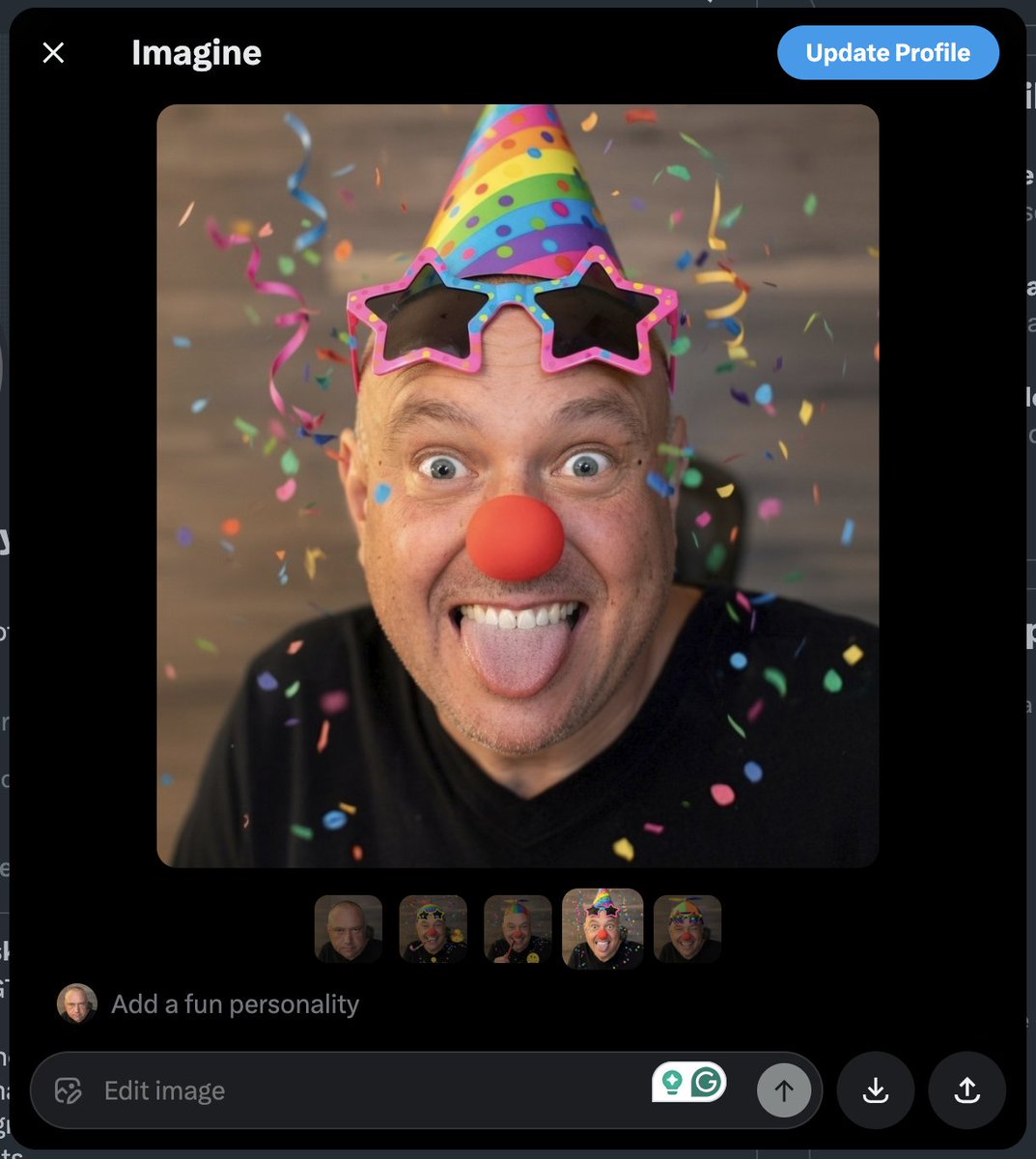 vladproduct's tweet photo. This is #funny 😂 I asked @grok to help me build traction on X with the app I am working on... Grok made a few recommendations, one about my avatar: "Avatar: Your current one is fine — fun personality helps." So I went to edit my avatar with "Imagine"... and this is what I got. https://t.co/lfEpLX9fCU