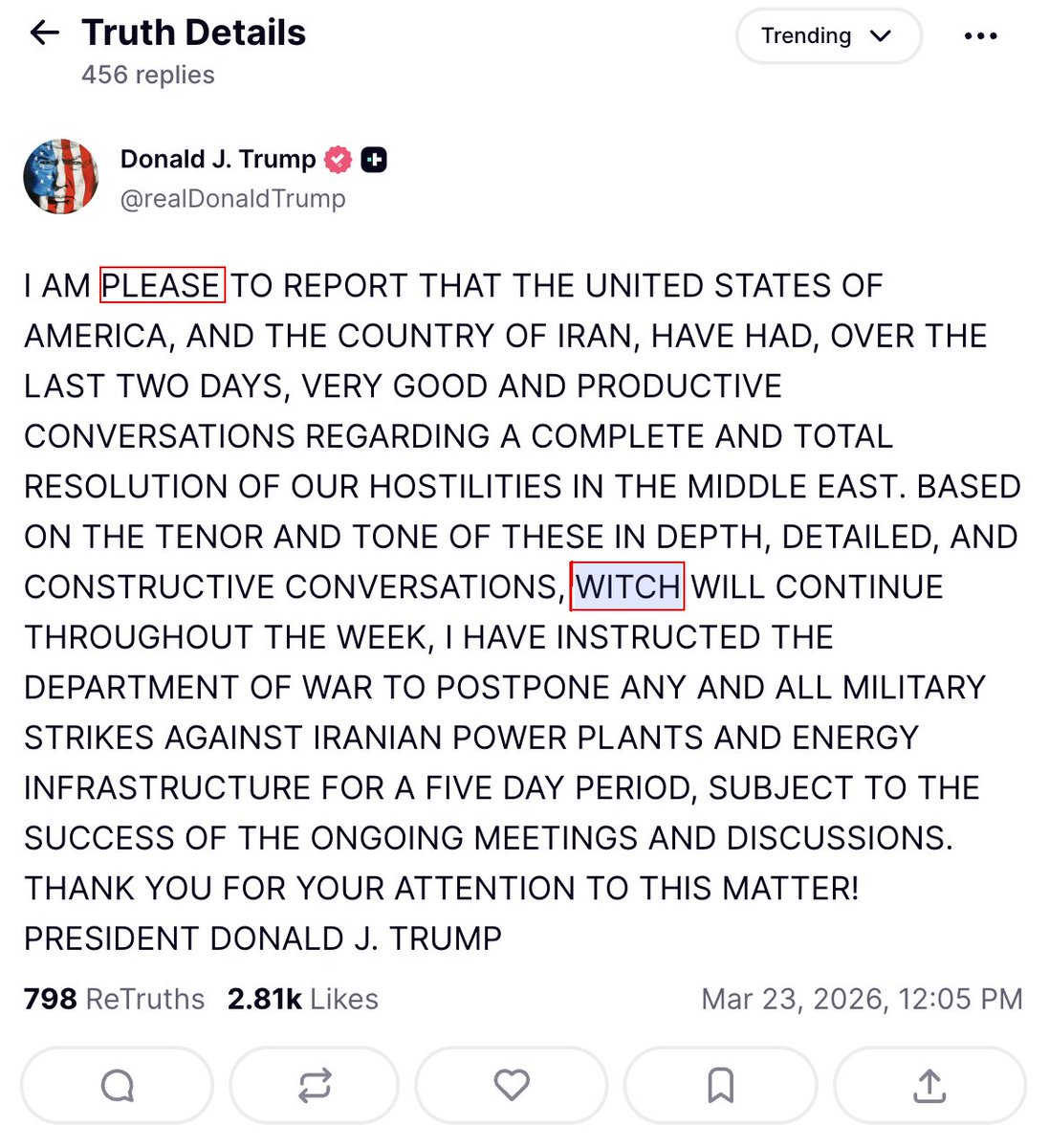 runews's tweet image. Trump is not only panicking and lying, but also making basic writing errors.

I means he has no plan AGAIN... 

Witch?