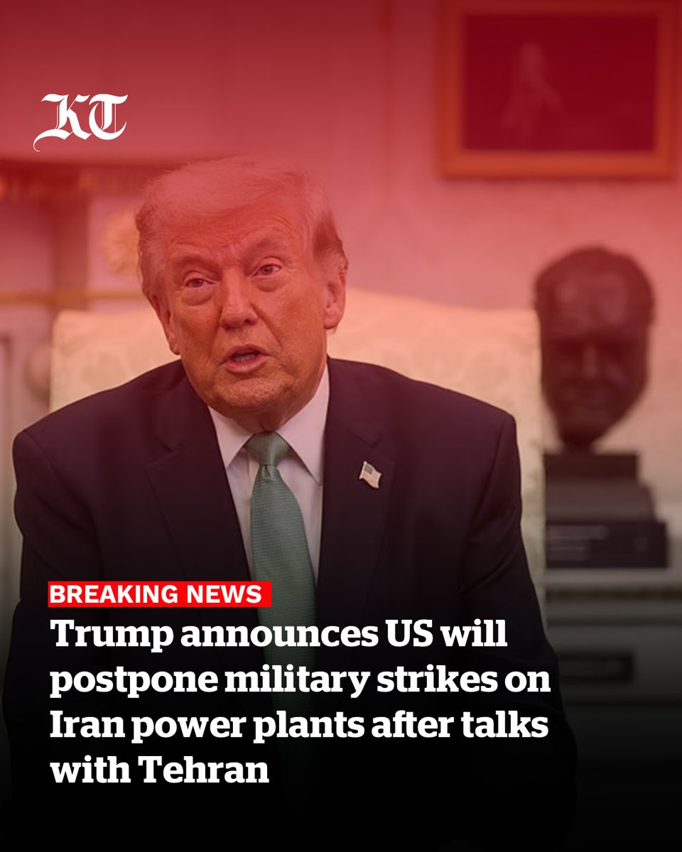 khaleejtimes's tweet photo. Trump announces US will postpone military strikes on Iran power plants after talks with Tehran #BREAKING
https://t.co/rhPtfFIBXl https://t.co/9Id2TeRFMw