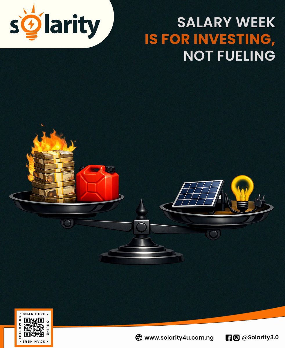 solarity4u's tweet image. Salary just dropped… and fuel is already draining it? ⛽💸

Stop spending. Start investing.
Switch to solar and power your home without burning your income.
#Solarity #FuelCost #SmartInvestment #SolarEnergy #Nigeria
