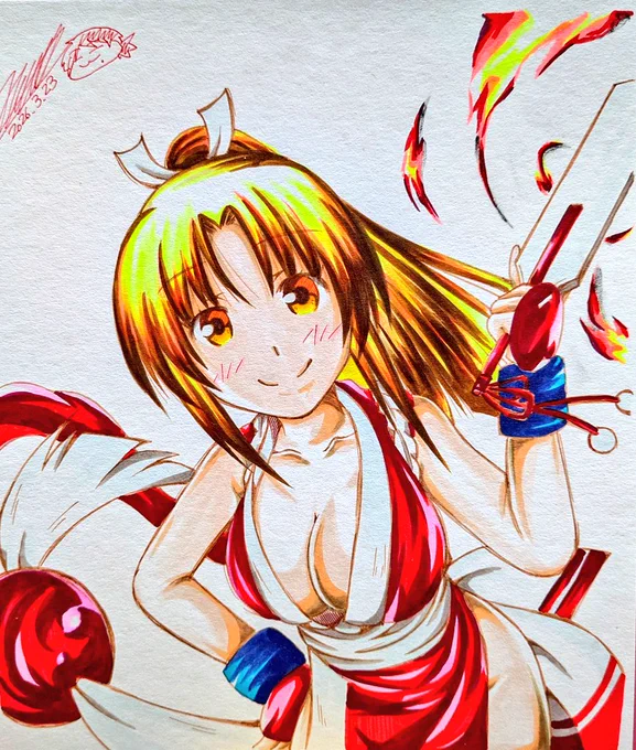 色紙3枚目・不知火舞。 2枚目のリリスもそうなんですが、15年は確実に描いてないかも。