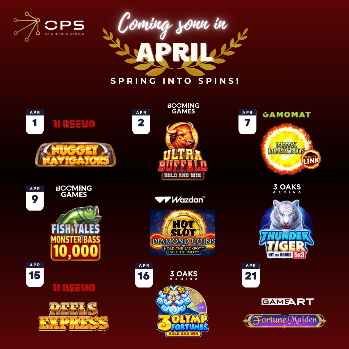 OPSaggregator's tweet photo. 💥𝗔𝗽𝗿𝗶𝗹 𝗔𝗰𝘁𝗶𝗼𝗻 𝗜𝘀 𝗛𝗲𝗮𝘁𝗶𝗻𝗴 𝗨𝗽!
April kicks off with exciting new game releases!���
🎰 Spin it.
⚡ Feel it.
🏆 Win it.
#GameRelease #GamingTime #OnlineGaming #OpsAggregation #OpsGaming #Boldplay https://t.co/kgR7RHH5Vu