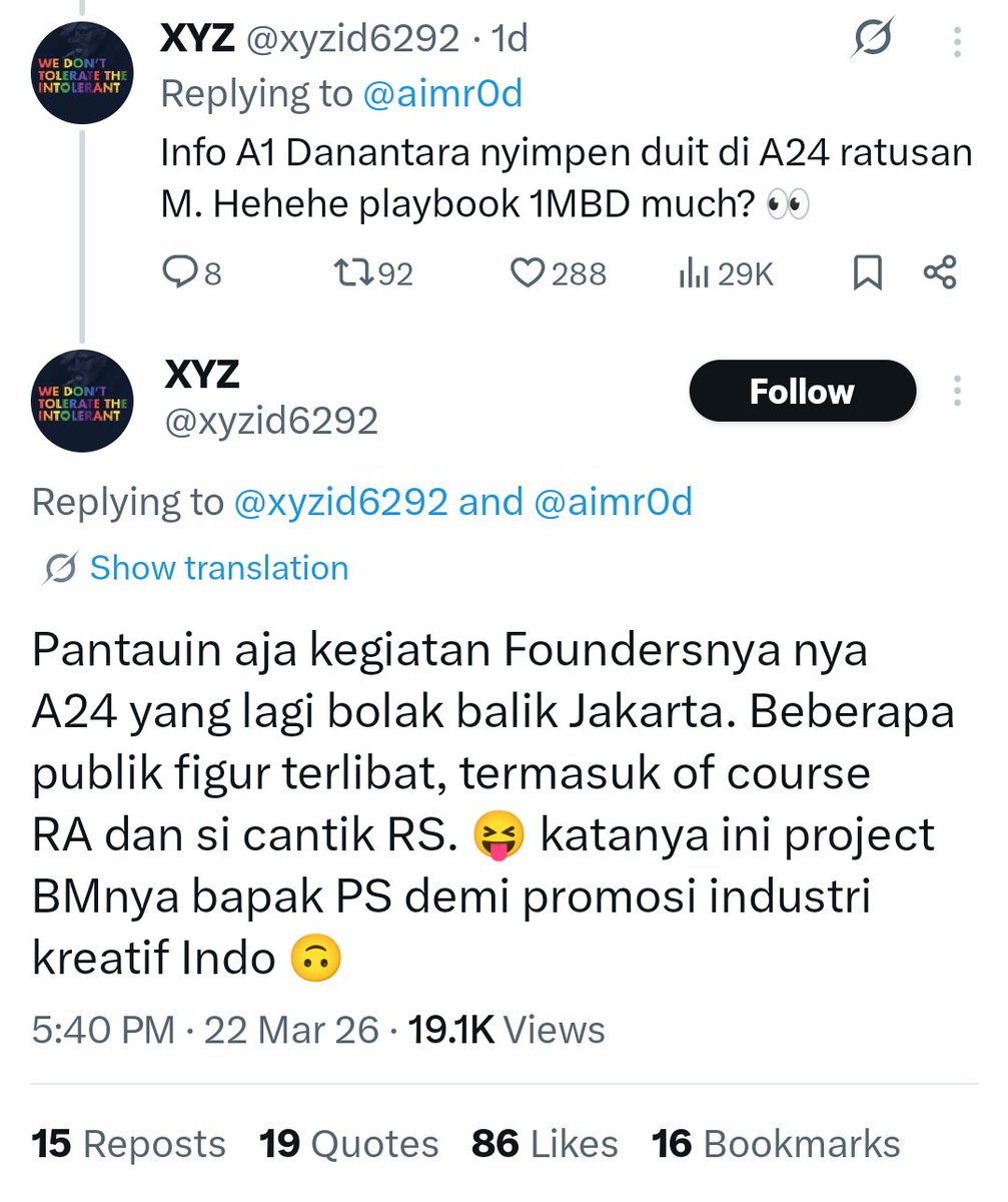 HabisNontonFilm's tweet photo. Perihal info soal kerjasama Studio A24 dengan Danantara, anggap hoax / cuman rumor aja dulu sih. Kecuali nanti ada konfirmasi atau berita resminya, baru bisa dipercaya.

Nyimpen dulu buat dokumentasi, kita liat perkembangannya nanti. https://t.co/pIE88U5kPt