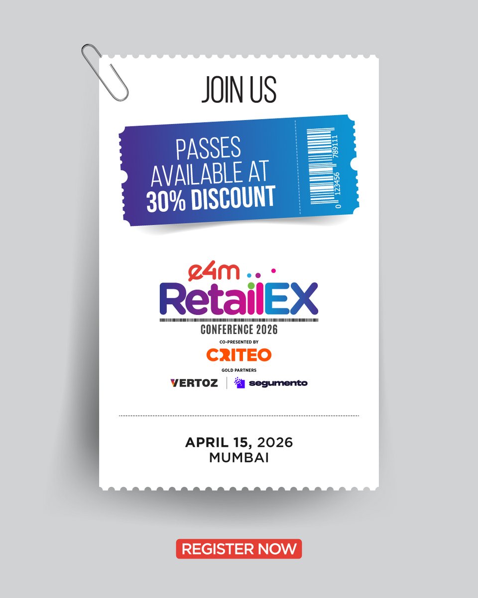 e4mevents's tweet image. Retail is evolving fast — and #e4mRetailEx brings the industry together in Mumbai. Meet leaders, explore trends, and discover new opportunities shaping retail marketing.

🎟️ 30% off on passes—book now!
Register now: bit.ly/471SLQx

#RetailReimagined #RetailTrends