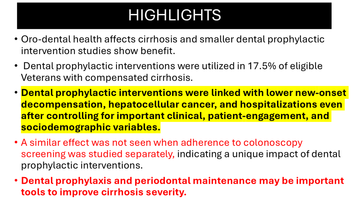 JasmohanBajaj's tweet photo. Clean🦷to prevent #livercancer? not as outlandish!
@JHEP_Reports @nilangpatel
🔑Professional #orodental care⬇️#decomp, #HCC & hospitalizations in #compensated #cirrhosis
🔑effect🚫w other screen (colon)
🔑 oral-gut-liver axis
🔑 don't wait till LT!
https://t.co/tNGE4nJXYR https://t.co/QE2c5O5ufA