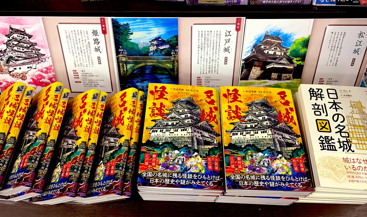 KinoShinjuku's tweet photo. 【5階建築・B06日本建築他】

👻🏯『名城怪談』🏯👻
（文・田辺青蛙@Seia_Tanabe ／監修・北川央／絵・うめだまりこ@umedama ／エクスナレッジ）

雑誌『建築知識』の連載が書籍化❗️
日本全国の名城にまつわる怪談をひもとき、怪奇の世界へと誘います👻
D05ではパネルも展示中、ぜひご覧下さいませ🌊TN https://t.co/JoGAwJdssI