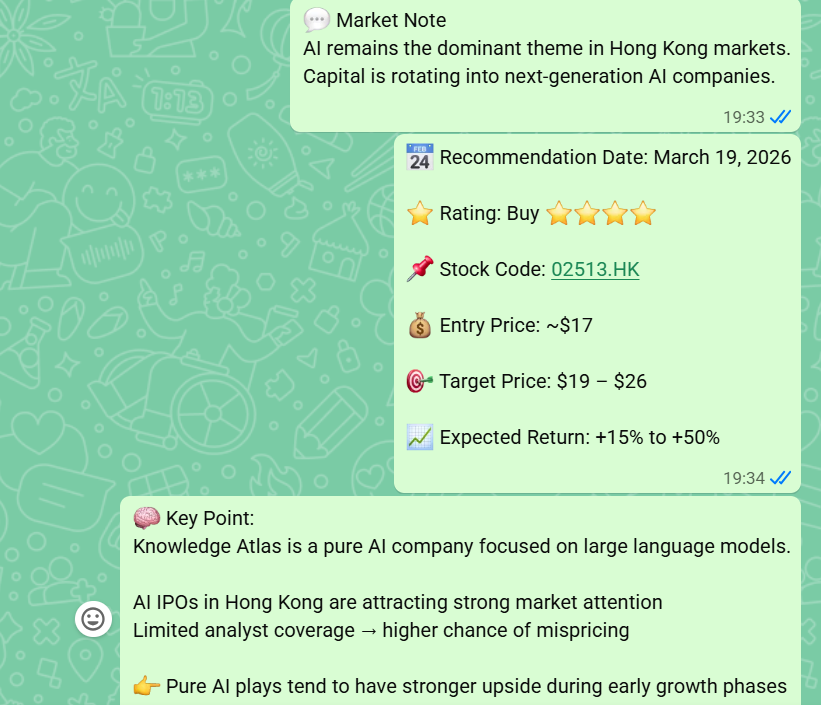 📊 Today’s recommendation: Knowledge Atlas (02513.HK) 🚀

Target price: HKD 150 – 200

Undervalued pure AI stock with strong breakout potential.