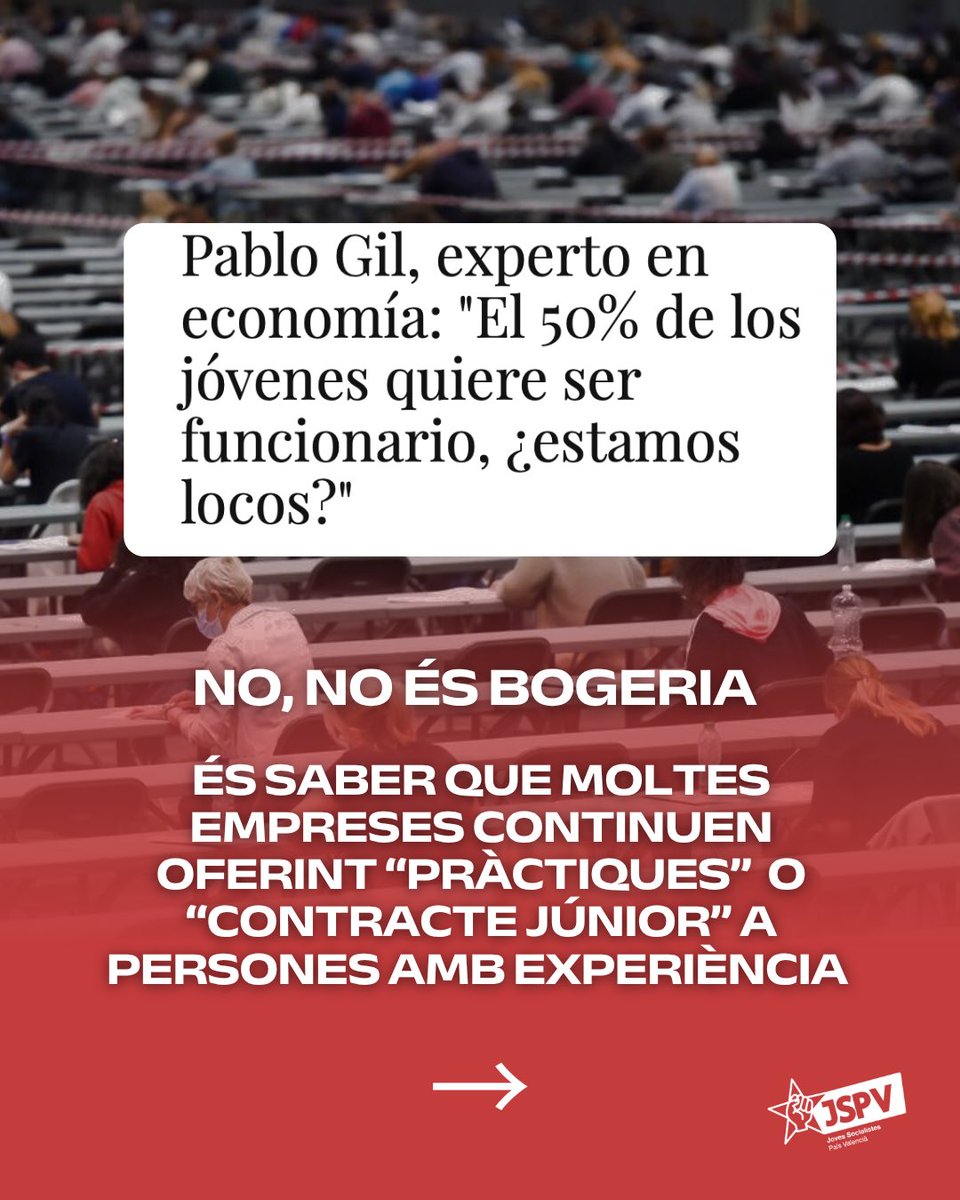 JoveSocialistes's tweet photo. Nosaltres tenim clar de quin costat estem: volem més augment de l’SMI i estabilitat en el mercat laboral, recuperar els plans d’ocupació juvenil que s’ha carregat el govern autonòmic del PP i posar en el centre de les polítiques a les persones joves.
#JSPV https://t.co/7p6YF0svSA