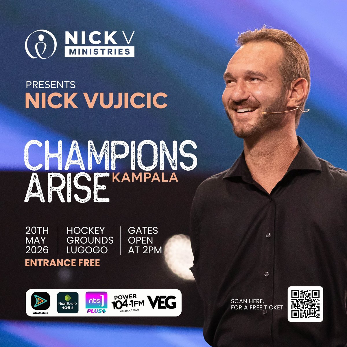 RytahUg's tweet photo. Kampala, this is our moment, the world renowned Nick Vujicic is coming to Uganda in May. 

#ChampionsAriseUG  with @nickvujicic 

Entry is free, 
Get your ticket here : https://t.co/PWJqZZp9GK 
Be there . https://t.co/big5ZRYbD4