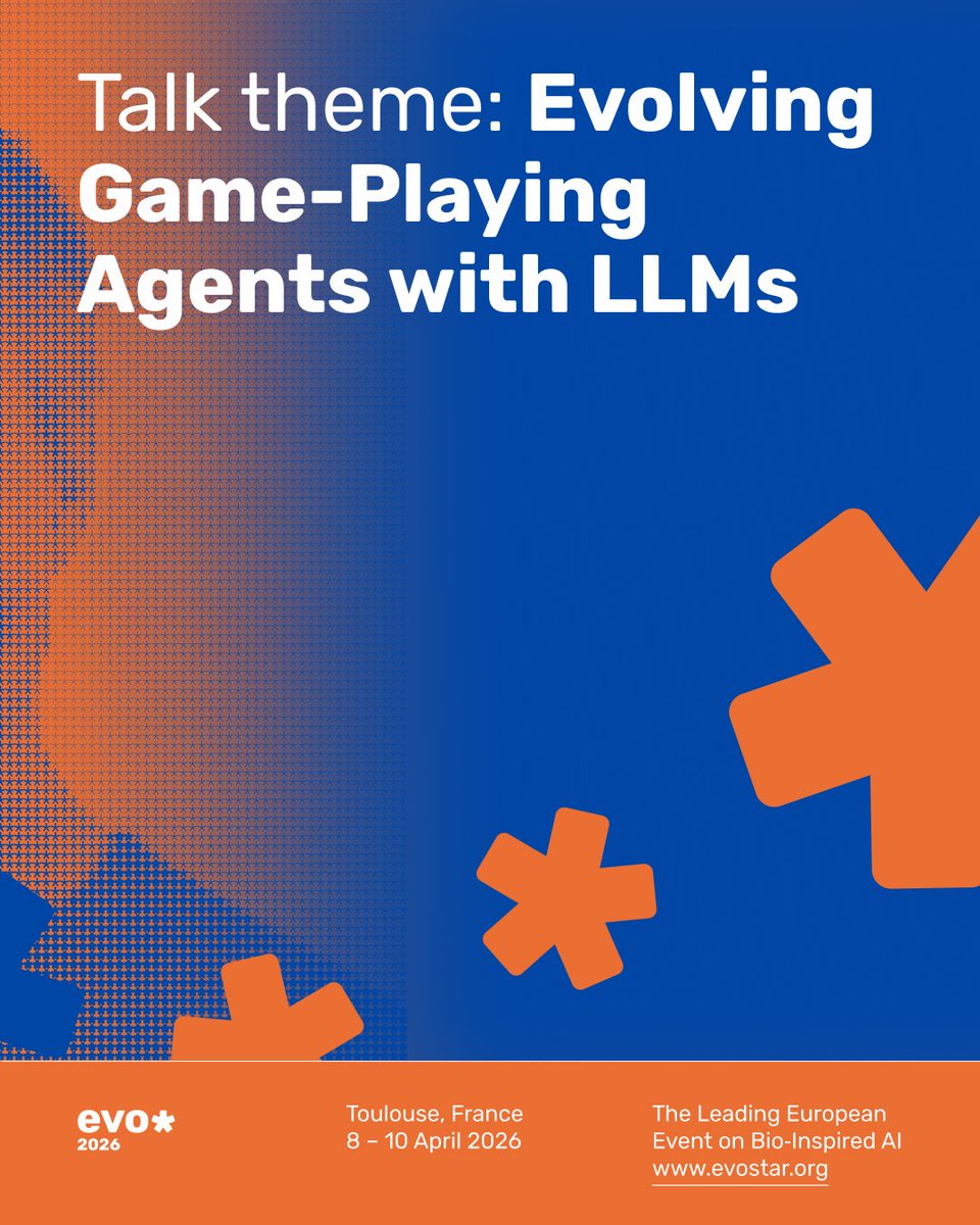 EvostarConf's tweet photo. We are excited to announce one of the keynote speakers for EvoStar 2026 ✨

The talk “Evolving Game-Playing Agents with LLMs” will be given by Simon Lucas, Full Professor of AI at Queen Mary University of London (UK), where he leads the Game AI Research Group. https://t.co/FBRwjAFnpD