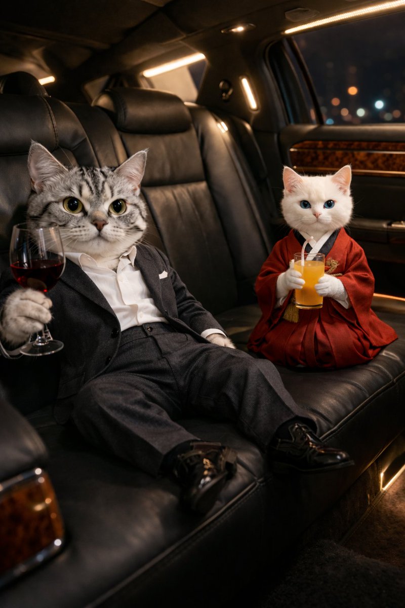 MofudouSystem's tweet image. a quiet night ride.

muramasa, the president,
and his grandson, minemasa.

#AIart #cat #cinematic #aesthetic #storytelling
production：Mofudou System / Interface Active