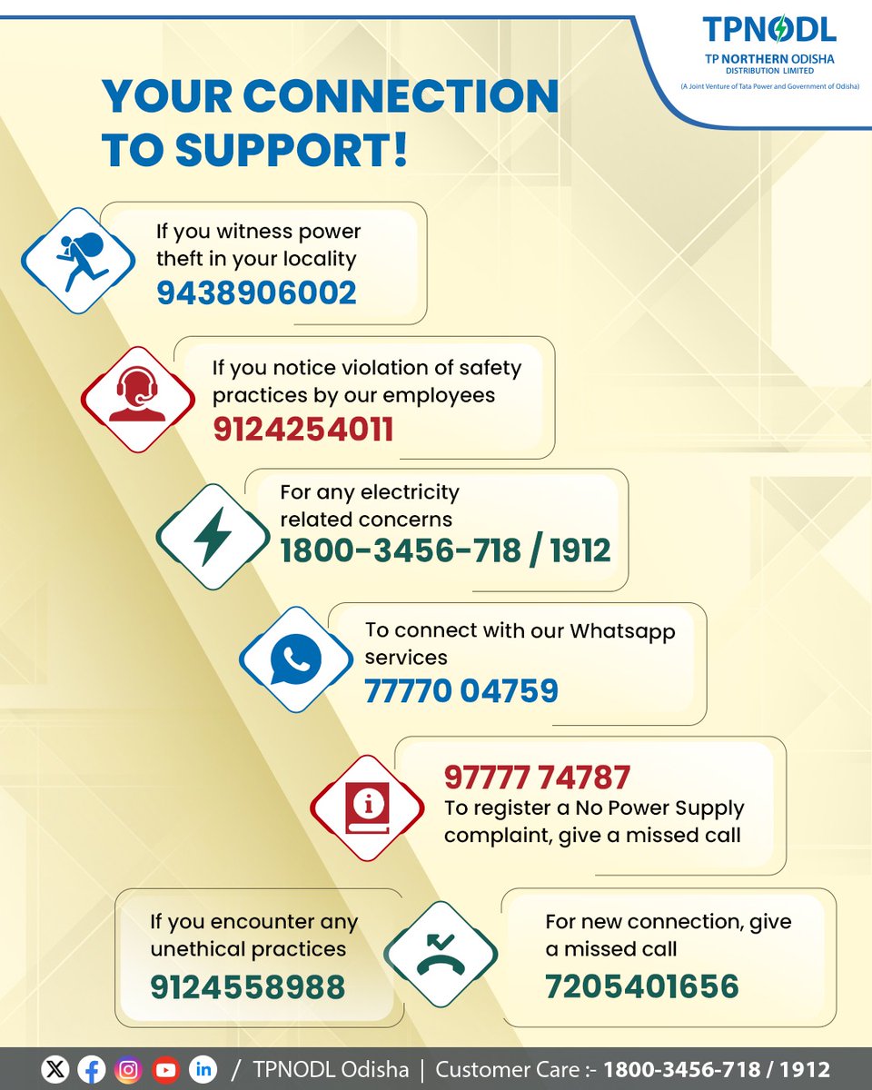 tpnodl_odisha's tweet image. Need assistance with electricity services?

Connect with us by calling or reaching out on our WhatsApp number. Our customer care team is always ready to support you with prompt and reliable assistance.

#CustomerFirst #CustomerCare #TollFreeNumber