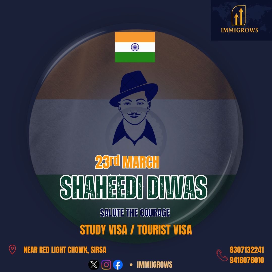 immigrows's tweet image. 23rd March – Shaheedi Diwas 🇮🇳
Salute to the real heroes of our nation. 🙏

✈️ Start your journey abroad with
Immigrows – Trusted 14 Years Company

🌐 immigrows.com

#ShaheediDiwas #JaiHind #Immigrows #VisaServices