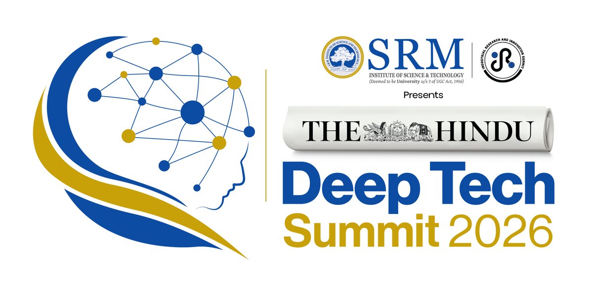 the_hindu's tweet photo. The Hindu Deep Tech Summit 2026, in collaboration with SRMIST, brings together leaders from #AI, emerging technologies, #startups, and academia to explore how deep tech is shaping innovation, sustainability, and real-world impact. The summit will feature keynote sessions, panel discussions, and networking opportunities with industry experts and innovators.

@SRM_Univ
