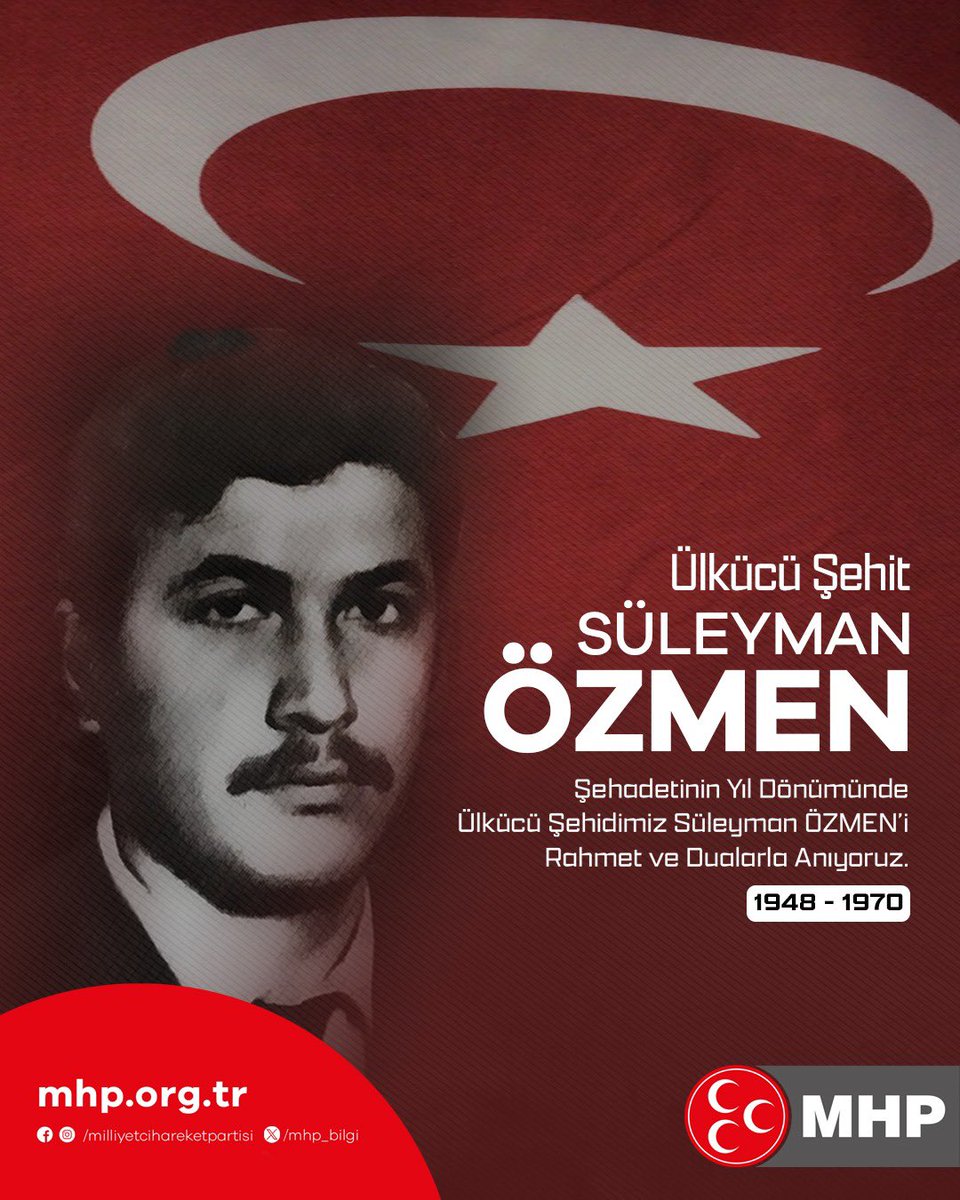 Şehadetinin yıl dönümünde Ülkücü Şehidimiz Süleyman ÖZMEN'i rahmet ve dualarla anıyoruz.
