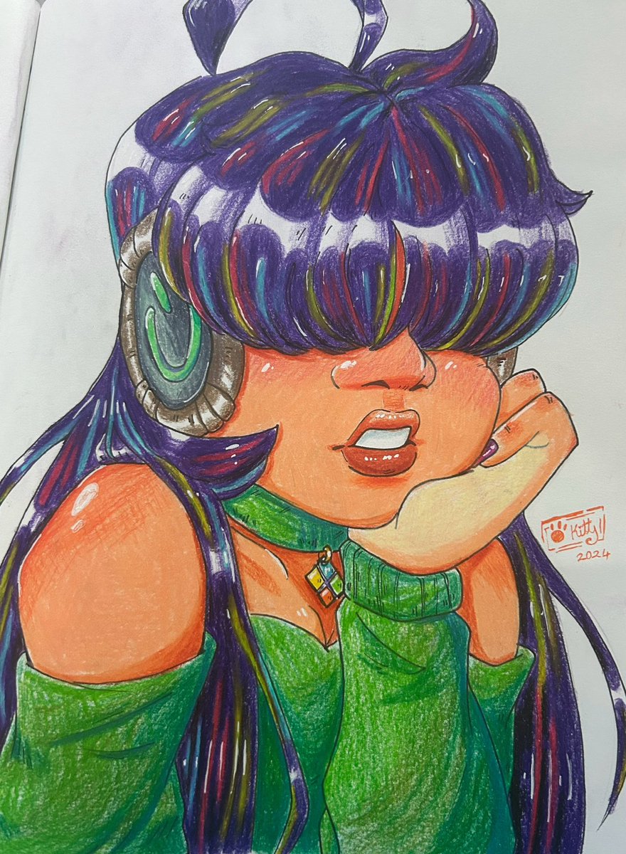Welp been a while since I posted a traditional, I had a windows laptop and would draw her a lot back in the day. Here’s her again in all her glory. Think I called her Alex. No memory lol. Enjoy! ✨💜 

-

#pencilcrayons #tradtionalart #purple #redraw #cybergirl