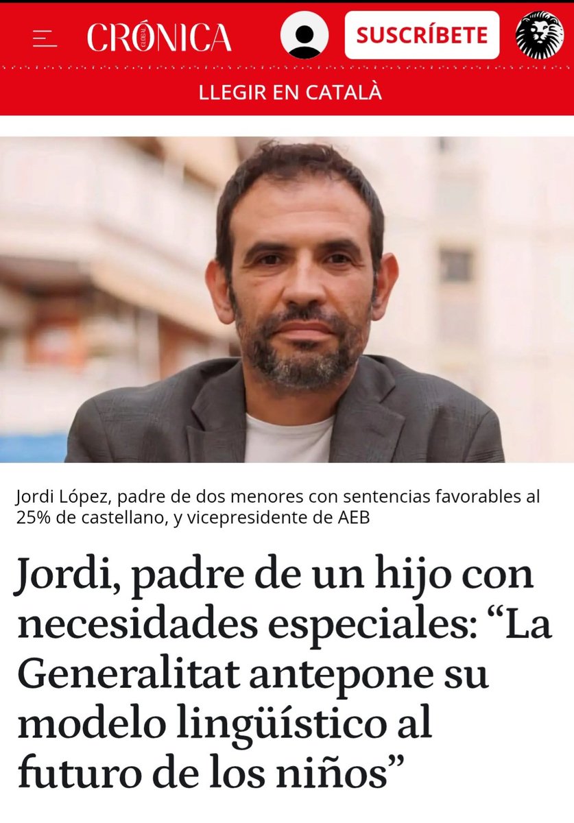 Jordi, padre y vicepresidente de la AEB, denuncia cómo la Generalitat antepone su modelo lingüístico al futuro de los alumnos más vulnerables. Su caso muestra la cara dura de una política educativa que prioriza el “modelo” sobre la realidad de las aulas.

cronicaglobal.elespanol.com/politica/20260…