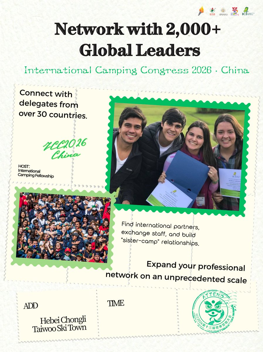 campfire_net's tweet photo. 🌍 Calling All Camp Professionals Worldwide — Claim Your ICC2026 “Delegate Passport”!

Join the 13th ICC International Camping Congress (ICC2026) and discover how camps around the world are evolving, innovating, and inspiring. https://t.co/hSFBV8jAnf