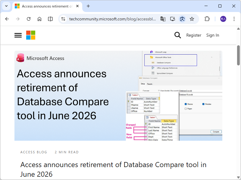 Microsoft、「Microsoft Access」に付属の「Database Compare」ツールを廃止へ／2026年6月20日をもっ ...