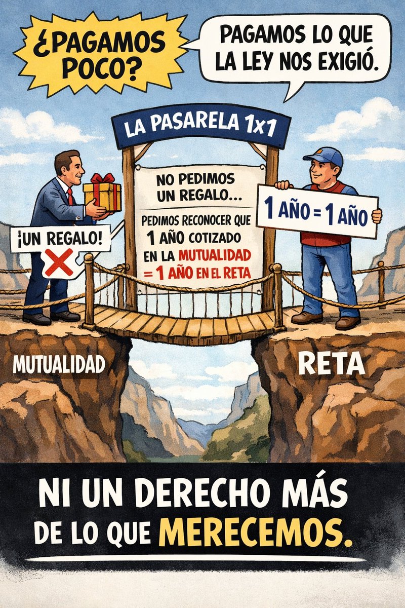 plataformareta's tweet photo. ¿Pagamos poco?
Pagamos lo que la ley nos exigió.
La pasarela 1×1 no pide un regalo.
Pide reconocer que 1 año cotizado en la mutualidad = 1 año en el RETA, a bases mínimas por defecto y al que haya pagado más, más. 
Ni un derecho más de lo que merecemos.⬇️9/12 https://t.co/b03z0P5jkx