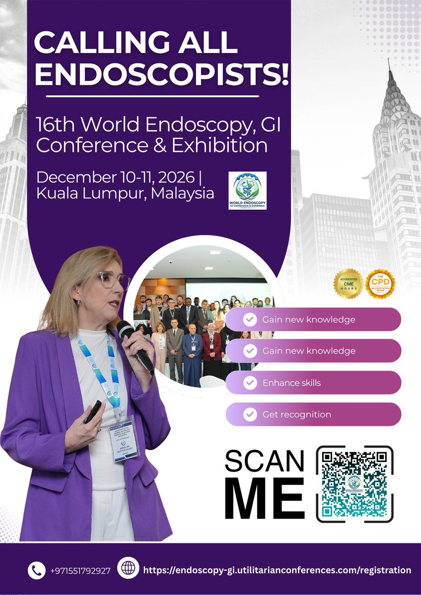 EndoscopyC26521's tweet photo. Calling All Endoscopists!
#16ENDOSCOPYGIUCG from Dec 10-11, 2026, in Kuala Lumpur, Malaysia
Register here: https://t.co/2OVdwoQs6a
Contact us: https://t.co/7GI3iwr57P
#EndoscopyConference2026 #GlobalHealthcare #GIExperts #MedicalInnovation #DoctorsWorldwide #HealthcareEvents https://t.co/sRBfbxVQ1e