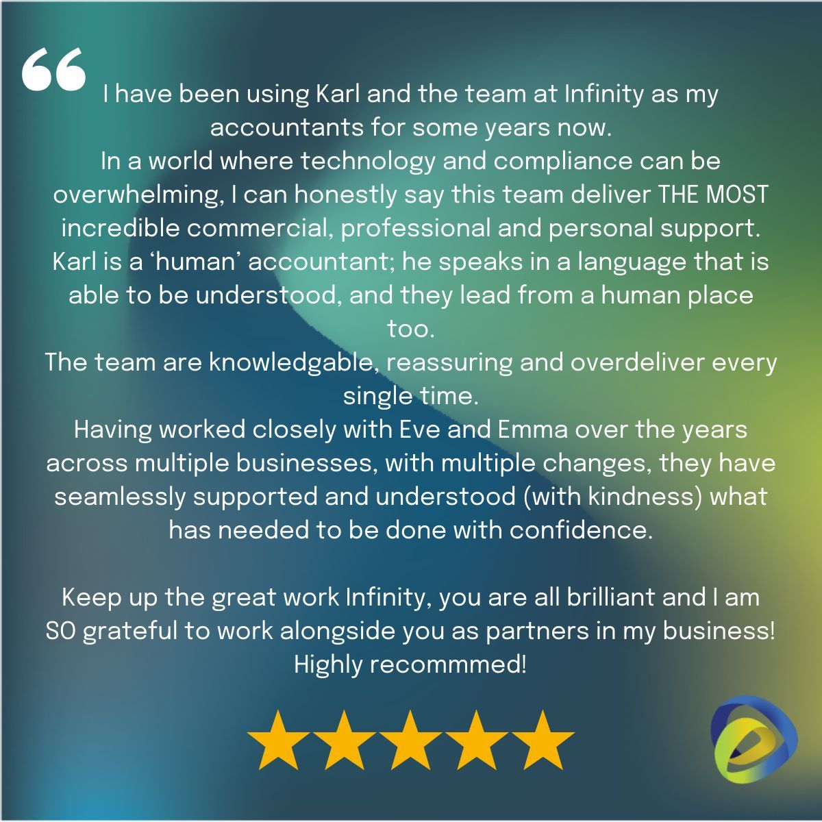 InfinityAccUK's tweet image. Thank you so much for the kind review!

#InfinityAccounting #InfinityReviews #Infinity