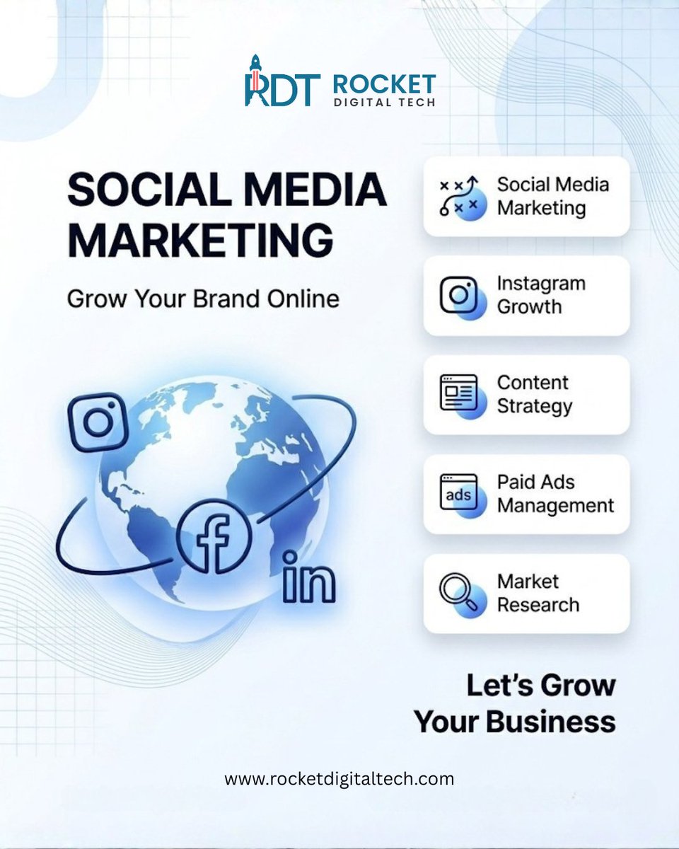 rocket_tech's tweet photo. Grow your brand online with powerful social media strategies that drive real results.

Let’s grow your business with Rocket Digital Tech.
Visit: https://t.co/85jBSrTlF7

#SocialMediaMarketing #BusinessGrowth #OnlineBranding #LeadGeneration #ContentStrategy #RocketDigitalTech #RDT https://t.co/UKzgZM7jsc