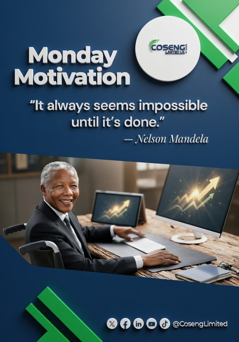 CosengLimited's tweet photo. ✨Monday Motivation
"It always seems impossible until it's done."
— Nelson Mandela
At COSENG Limited, we're committed to empowering professionals through innovative training and solution.
Have a Lovely Week Ahead 💖
#MondayMotivation #NelsonMandela #Inspiration #DataAnalytic https://t.co/XNVcZJaEUQ