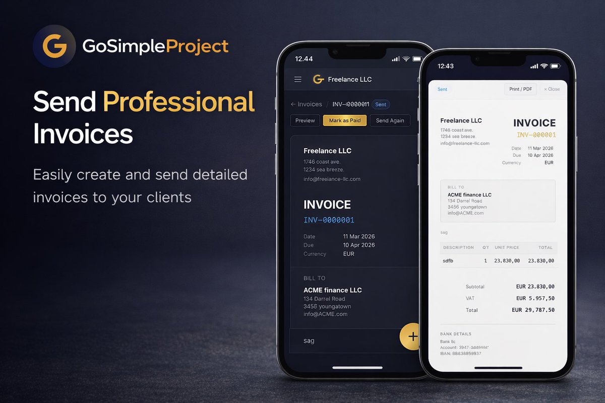 GoSimpleProject's tweet photo. Send professional invoices to your clients. 

And if you want convert your project budget to invoice, with one click. That's simplicity. 

https://t.co/bnPmhELdwE https://t.co/JldBZgVbxK