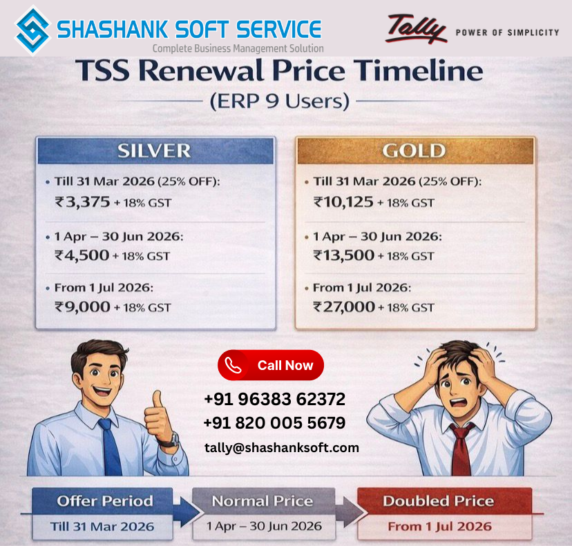 gohel_ketan's tweet image. TSS Renewal 
#ShashankSoft #TallyPrime #TallySolution #TallyERP
#Gandhidham #Rajkot #GandhidhamBusiness #BusinessGrowth #Renewal 

Call Now On : +91 96383 62372  / +91 820 005 5679

Email On : tally@shashanksoft.com