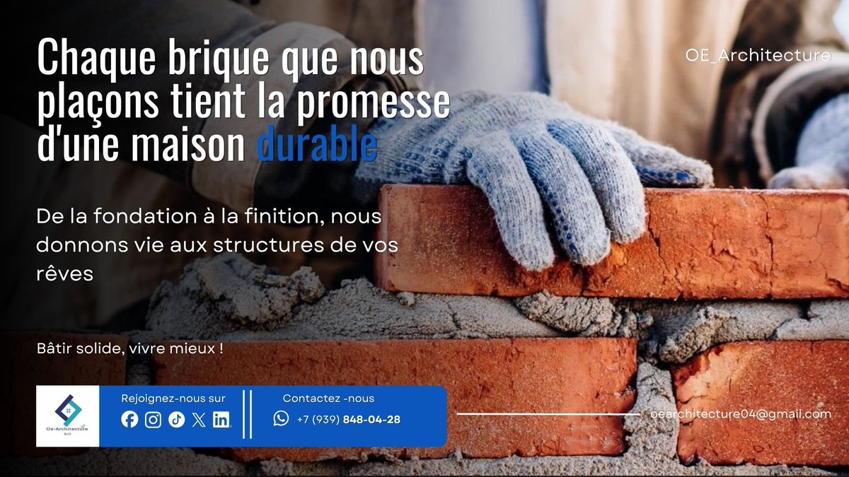 OE_Architecture's tweet photo. Chaque brique que nous plaçons tient la promesse d'une maison durable
De la fondation à la finition, nous donnons vie aux structures de vos rêves

Bâtir solide, vivre mieux !

#architecte 
#durable 
#Construction 
#chantier 
#écologie https://t.co/aSmGjJz1E5