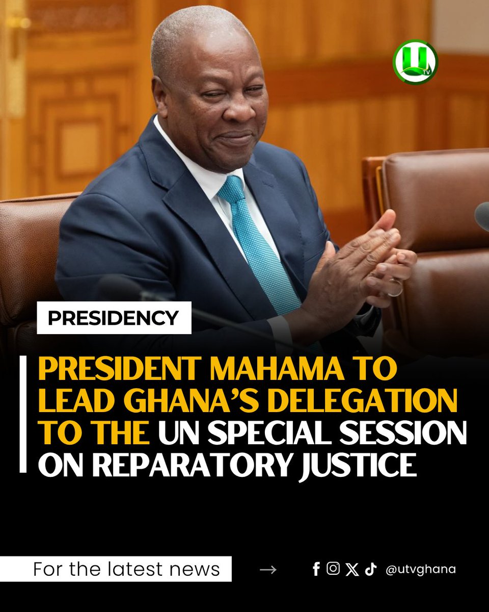 utvghana's tweet photo. President John Dramani Mahama will depart Accra today for New York and Pennsylvania on a historic visit highlighting reparatory justice and commemorating victims of the transatlantic slave trade.

#UTVGhana https://t.co/G7COYNlRja