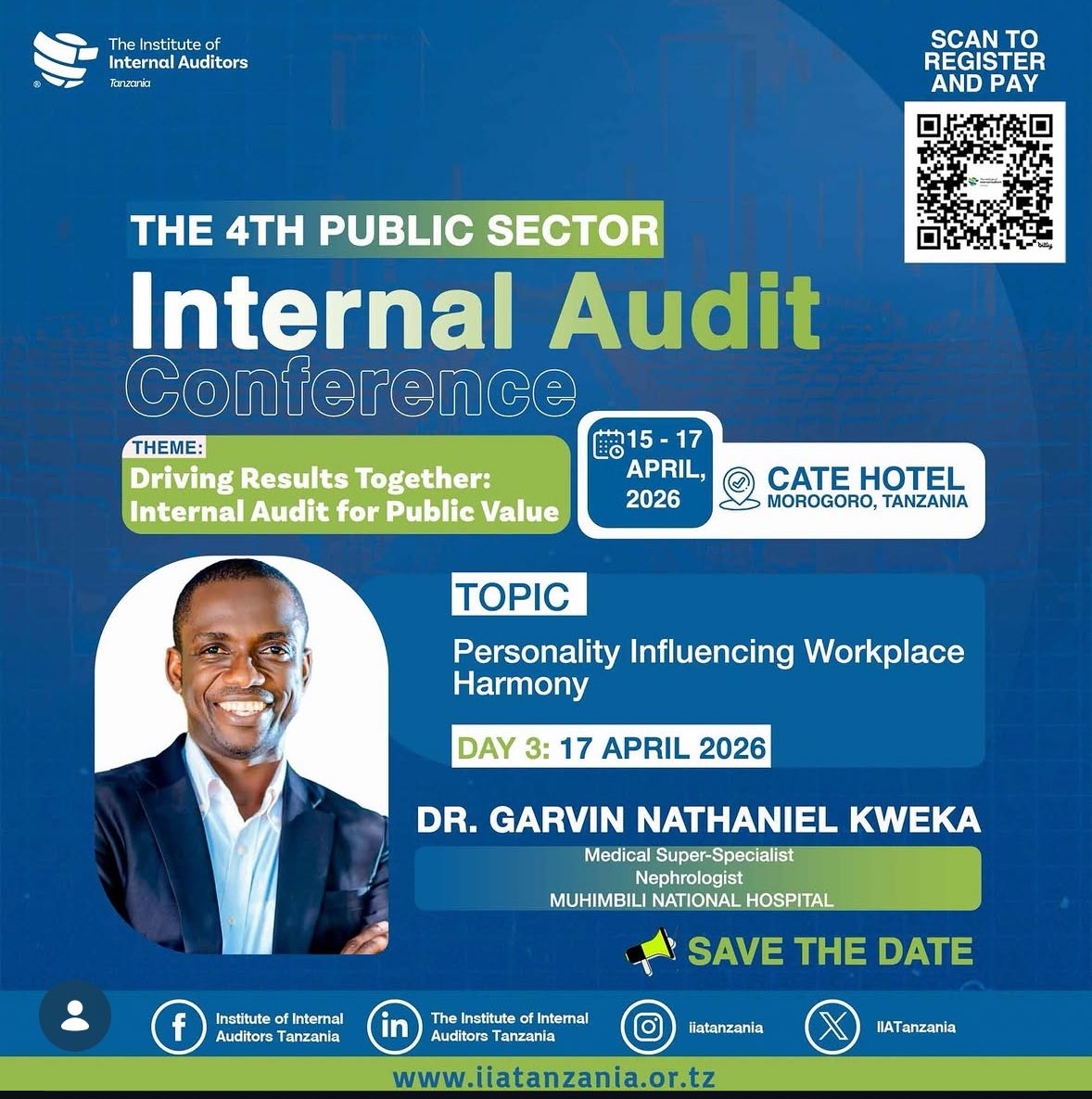Speaker Spotlight | 4th Public Sector Internal Audit Conference

People drive performance, and personalities shape workplace culture.

Join Dr. Garvin Kweka as he unpacks “Personality Influencing Workplace Harmony”a powerful session focused on understanding personality traits,