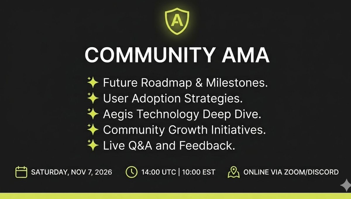 Aegis_Protocol1's tweet photo. 📢 Aegis Community AMA

Join the Aegis team for a live session!

We'll discuss:
✨ DTCC partnership progress &amp; Treasury tokenization timeline
✨ Global Synchronizer technical updates
✨ Ecosystem growth and new partnerships https://t.co/LupvzBLXyB