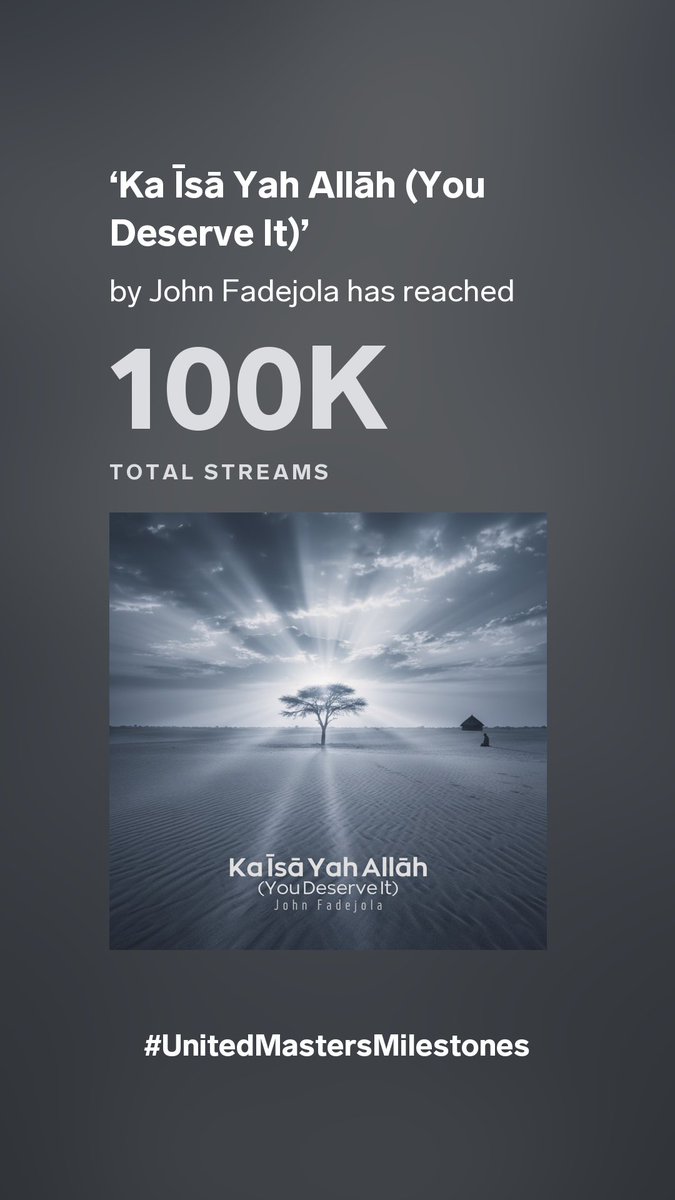 100k streams! This one reached places numbers can’t explain.

Ka Īsā Yah Allah is more than music, it’s devotion in sound.

If it found you, it was never by accident.

Tag a northern brother &amp; sister to this… God is surely worthy of our praise!
#KaIsaYahAllah #JohnFadejola #100K