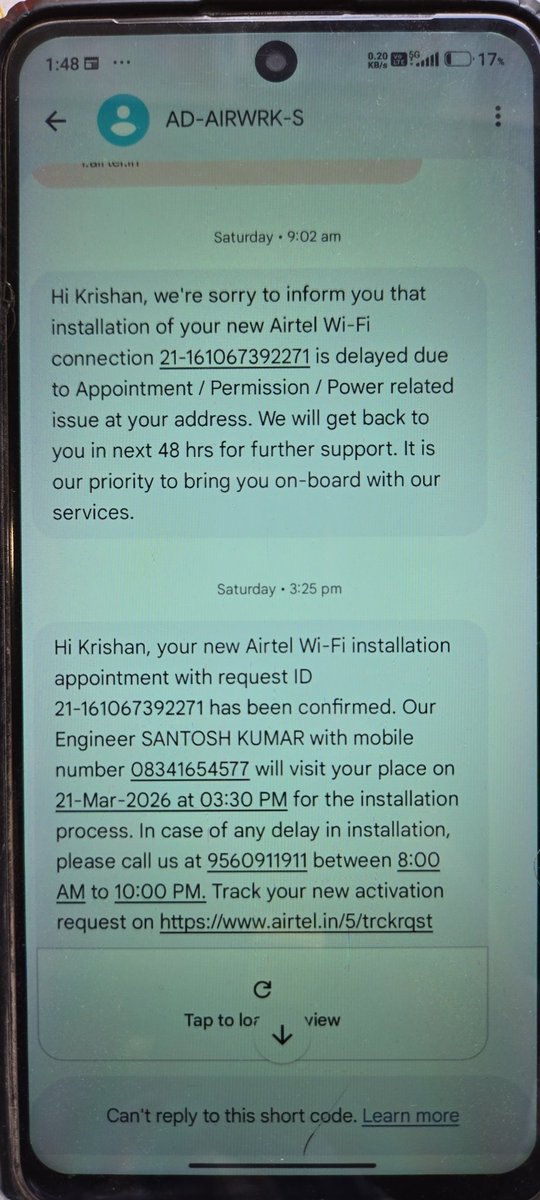 scruhil's tweet photo. @Airtel_Presence Saturday msg https://t.co/CSqNlwZ06S